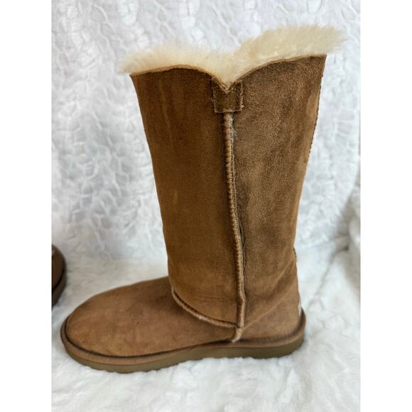 UGG Australia Bailey Triple Button Snow Boots Brown Leather Fluffy Tall Size 6 - Picture 5 of 14